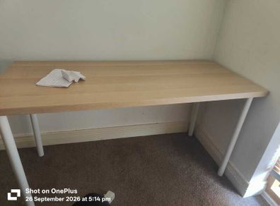 IKEA Desk 160 x 80 cm - Oak Effect Top, White Legs