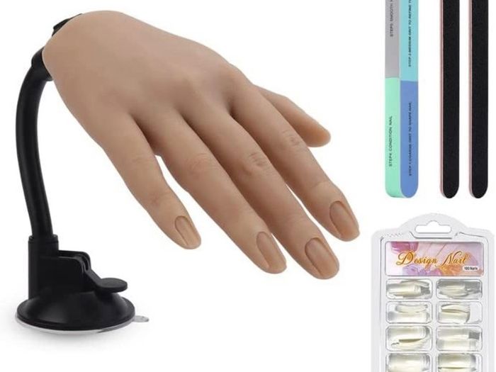 Silicone Practice Hand for Acrylic Nails,Flexible Female Mannequin Hand with Stand Soft False Fake Hands for Nail Training Manicure with 100pcs Practice Nail Tips and 3pcs Professional Nail File LEFT/RIGHT HAND AVAILABLE (FREE POSTAGE)