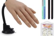 Silicone Practice Hand for Acrylic Nails,Flexible Female Mannequin Hand with Stand Soft False Fake Hands for Nail Training Manicure with 100pcs Practice Nail Tips and 3pcs Professional Nail File LEFT/RIGHT HAND AVAILABLE (FREE POSTAGE)