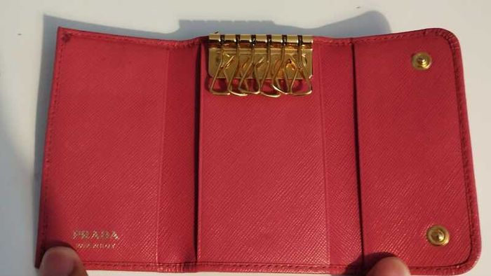 PRADA Leather Key Case Key Ring Pink