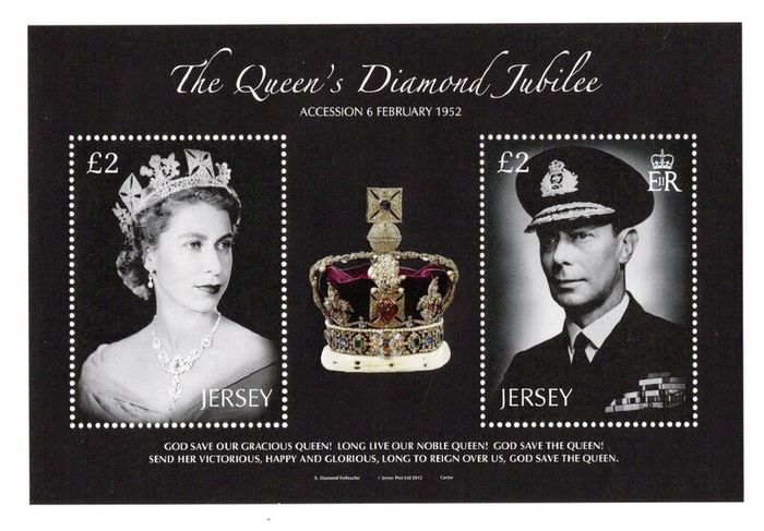 1972 Jersey The Queen's Diamond Jubilee Commemorative Stamps Miniature Sheet Mint Never Hinged (MNH)