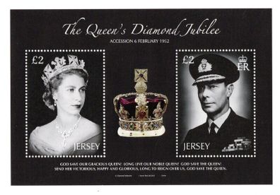 1972 Jersey The Queen's Diamond Jubilee Commemorative Stamps Miniature Sheet Mint Never Hinged (MNH)