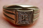 Vintage 9Ct Solid Yellow Gold 375 Diamond Mens Signet Ring 3,5g size S