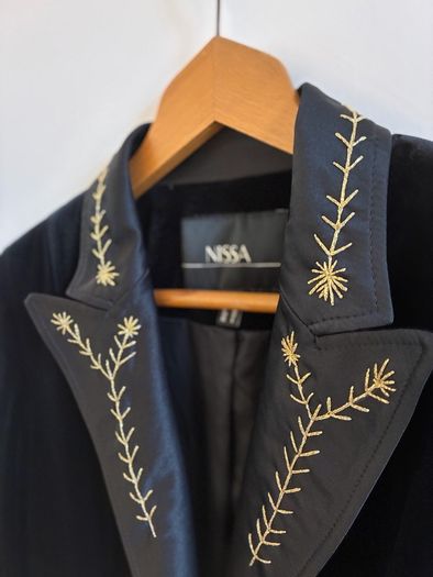 Hand embroidered Nissa black velvet blazer