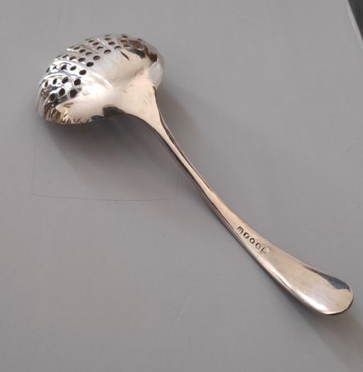 Antique Silver Plated Sugar Sifting Spoon with Pierced, Shell-shaped bowl