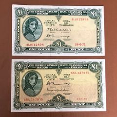 Two Irish one pound lavery Notes