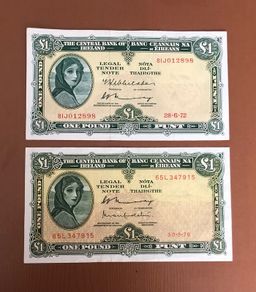 Two Irish one pound lavery Notes