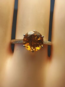 3 ct. Citrine Solitaire Ring with Moissanite accents. Bargain Price