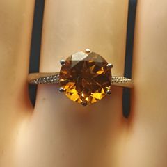 3 ct. Citrine Solitaire Ring with Moissanite accents. Bargain Price