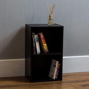 Oxford 2 Tier Cube Bookcase, Black Wooden Shelving Display Storage Unit Office Living Room Furniture