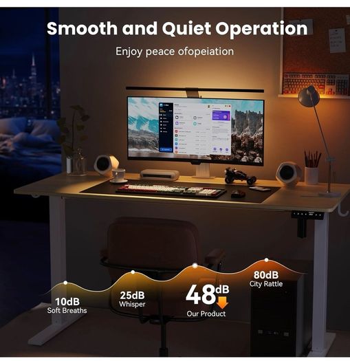 140 x 60 cm Standing Desk, Electric Height Adjustable Desk with 2 Hooks