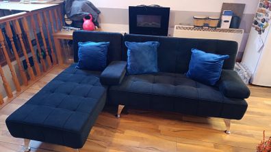 Black 3 Seater Sofa Bed with Chaise Lounge