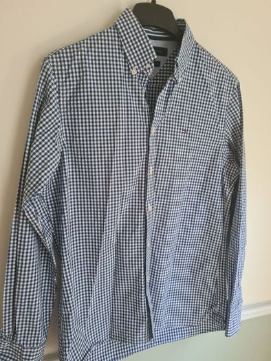 mens Tommy Hilfiger long sleeve check shirt Size Small navy blue white