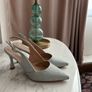 Silver metallic open heel shoes Image 2