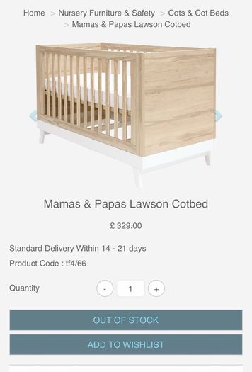 Mamas and papas Lawson cot and bed