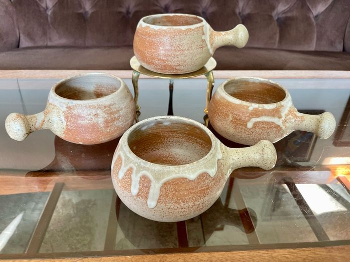 Rare Youghal Irish Studio Pottery Soup Bowls with Handles Japandi
