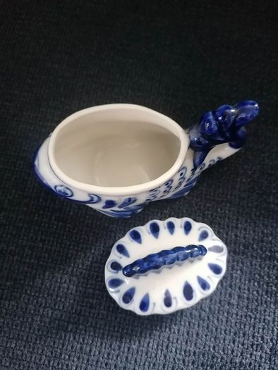 Gzhel Handmade Fish Candy Dish or Trinket Box