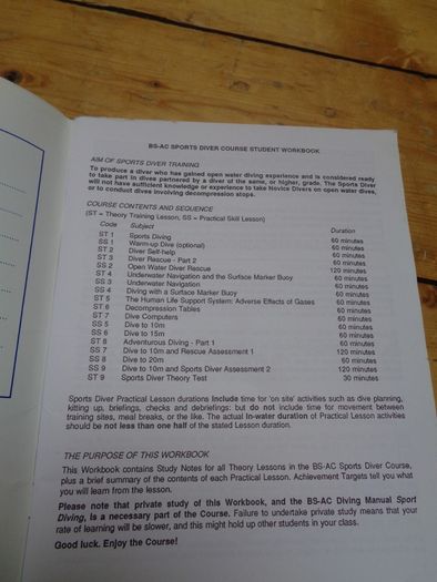 BSAC Sports Diver Student Workbook for Sale