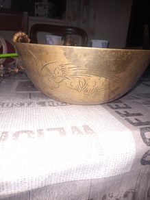 Large Antique Chinese Brass Engraved Bowl, likely dating from the early 20th century