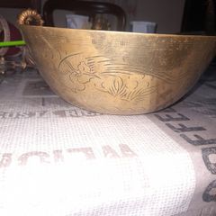 Large Antique Chinese Brass Engraved Bowl, likely dating from the early 20th century