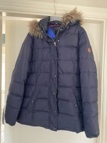 Tommy Hilfiger navy puffer jacket with fur lined hood