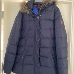 Tommy Hilfiger navy puffer jacket with fur lined hood