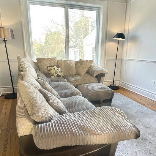 Beige corduroy corner sofa set