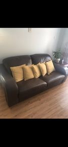 Brown leather sofa.