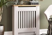 White Small Modern Shaker Style Vertical Slat Design For Optimal Heat Circulation - H83.3xW78xD19cm - Painted MDF Cabinet with Wood Top Shelf