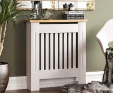 White Small Modern Shaker Style Vertical Slat Design For Optimal Heat Circulation - H83.3xW78xD19cm - Painted MDF Cabinet with Wood Top Shelf