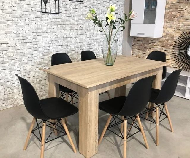 6 Seater Wooden Dining Table Set Nordic Style Oak