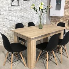 6 Seater Wooden Dining Table Set Nordic Style Oak