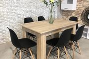 6 Seater Wooden Dining Table Set, Nordic Style Oak