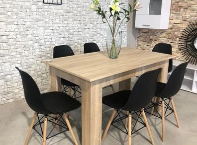 6 Seater Wooden Dining Table Set, Nordic Style Oak
