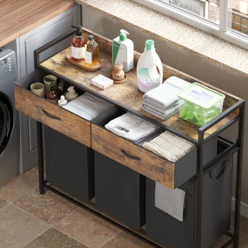 Laundry Basket, 3 Compartments Laundry Hamper 150L, 3 Drawers