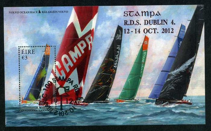 2012 Ireland Stampa Public Souvenir Volvo Ocean Race Miniature Sheet Overprinted for Stampa with show cancel from 12/10/12