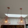 Three Copper Kitchen island pendant lights cage Image 2