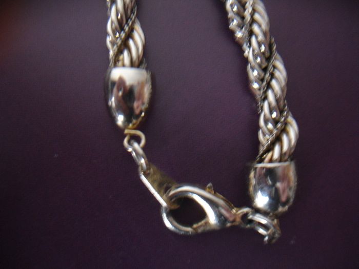 Thick Silver Tone Metal Twisted Rope Necklace 1970s