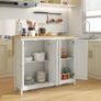 Kitchen island serving cart with 2 stools foldable worktop 2 cabinets with 4 doors modern design white Image 5