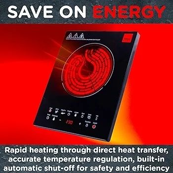 Electric Digital Induction Hob with 8 Temperature & Power Settings, 6 Cooking Modes, Timer, Overheat Protection, Auto Off, Child Safety Lock, Black