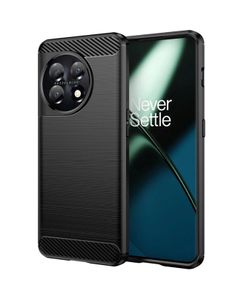 Black Carbon Fibre Style Case For OnePlus 11 Shockproof Armour Back Cover