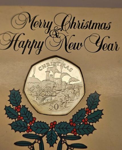 Isle of Man 1984 Silver Proof Christmas 50p Coin in Original Folder