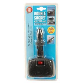 Double Cigarette Adapter with 2 USB Sockets