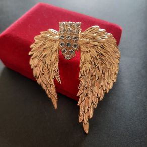 Gold Tone Angel Wing Brooch with Sparkling Crystals Large Guardian Angel Pin Badge Statement Broach