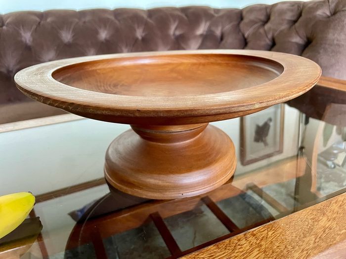 Vintage MCM Wood Fruit Pedestal Bowl Tazza