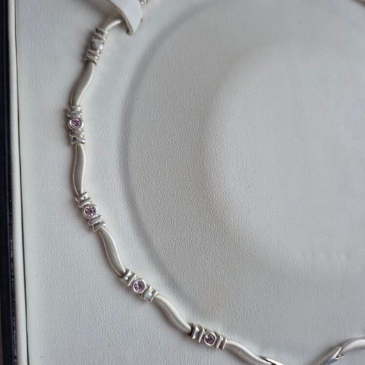 Colier sterling silver with stones pink very good condition