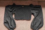 Black Dressy long sleeve open shoulder cropped top, PINK VANILLA, Size S