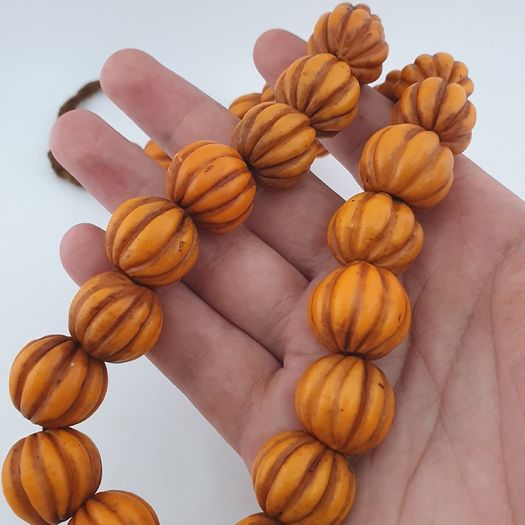 Antique African Orange Melon Shape Glass Beads Strand Necklace