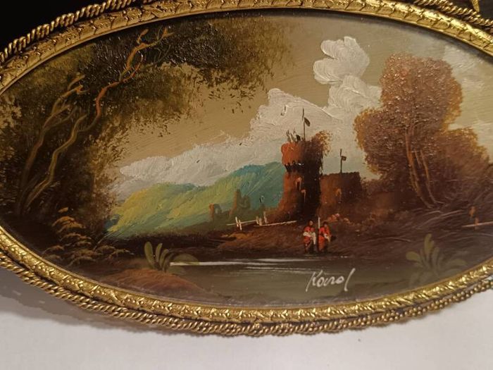 Vintage Oil on Board in a Decorative Metal Gilded Frame