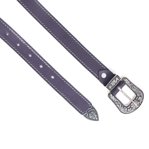 Unisex Premium Purple Genuine Leather Belt Vintage Engraved Silver Buckle